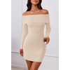 MEROKEETY Womens Off Shoulder Fall Long Sleeve Bodycon Mini Sweater Dress(Apricot)