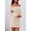 MEROKEETY Womens Off Shoulder Fall Long Sleeve Bodycon Mini Sweater Dress(Apricot)