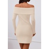 MEROKEETY Womens Off Shoulder Fall Long Sleeve Bodycon Mini Sweater Dress(Apricot)