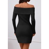 MEROKEETY Womens Off Shoulder Fall Long Sleeve Bodycon Mini Sweater Dress(Black)