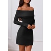 MEROKEETY Womens Off Shoulder Fall Long Sleeve Bodycon Mini Sweater Dress(Black)