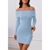 MEROKEETY Womens Off Shoulder Fall Long Sleeve Bodycon Mini Sweater Dress(Blue)