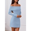 MEROKEETY Womens Off Shoulder Fall Long Sleeve Bodycon Mini Sweater Dress(Blue)