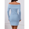 MEROKEETY Womens Off Shoulder Fall Long Sleeve Bodycon Mini Sweater Dress(Blue)