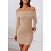 MEROKEETY Womens Off Shoulder Fall Long Sleeve Bodycon Mini Sweater Dress(Khaki)