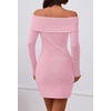 MEROKEETY Womens Off Shoulder Fall Long Sleeve Bodycon Mini Sweater Dress(Pink)