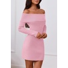 MEROKEETY Womens Off Shoulder Fall Long Sleeve Bodycon Mini Sweater Dress(Pink)