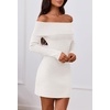 MEROKEETY Womens Off Shoulder Fall Long Sleeve Bodycon Mini Sweater Dress(White)