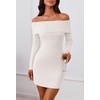 MEROKEETY Womens Off Shoulder Fall Long Sleeve Bodycon Mini Sweater Dress(White)