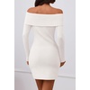 MEROKEETY Womens Off Shoulder Fall Long Sleeve Bodycon Mini Sweater Dress(White)