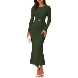 MEROKEETY Women’s Fall Long Sleeve Bodycon Wear to Work Sweater Dress 2026(Armygreen)