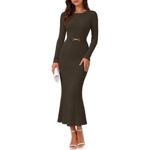 MEROKEETY Women’s Fall Long Sleeve Bodycon Wear to Work Sweater Dress 2026(Coffee)