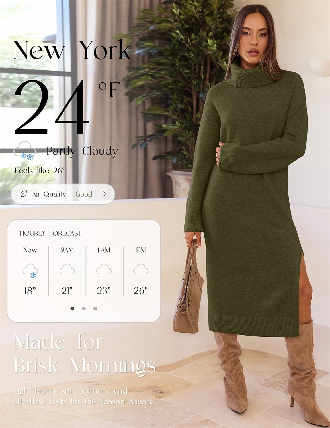 image:imageMEROKEETY Womens Fall Casual Turtleneck Oversized Chunky Knit Sweater DressArmy