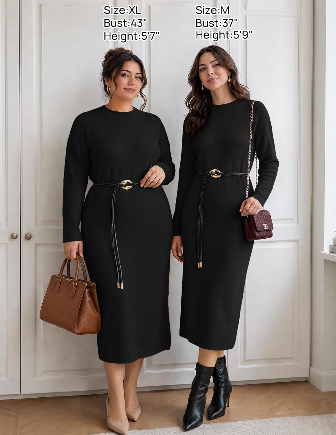 image:imageMEROKEETY Womens Fall Sweater Dress 2026 Winter Long Sleeve Midi DressesBlack