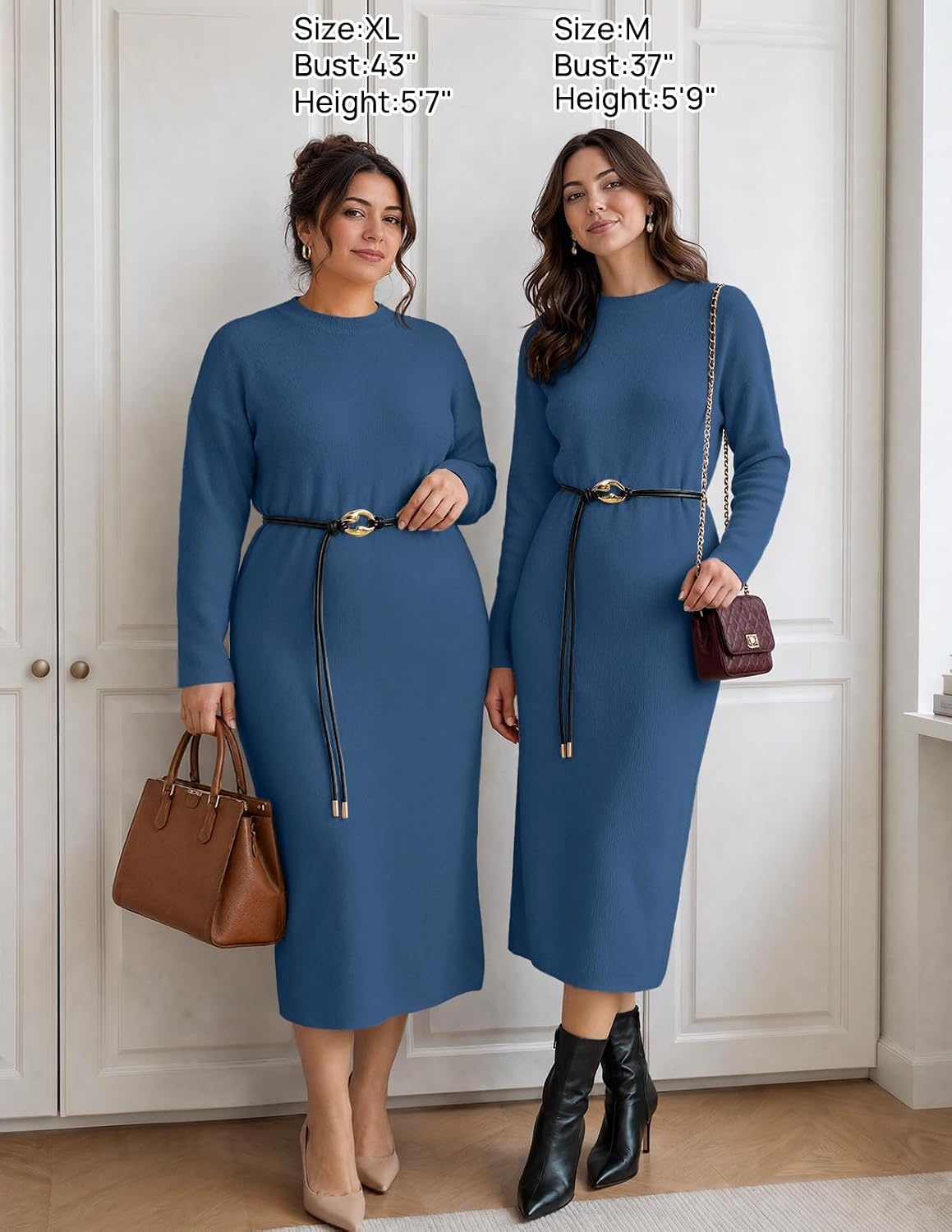 image:imageMEROKEETY Womens Fall Sweater Dress 2026 Winter Long Sleeve Midi DressesDustyblue