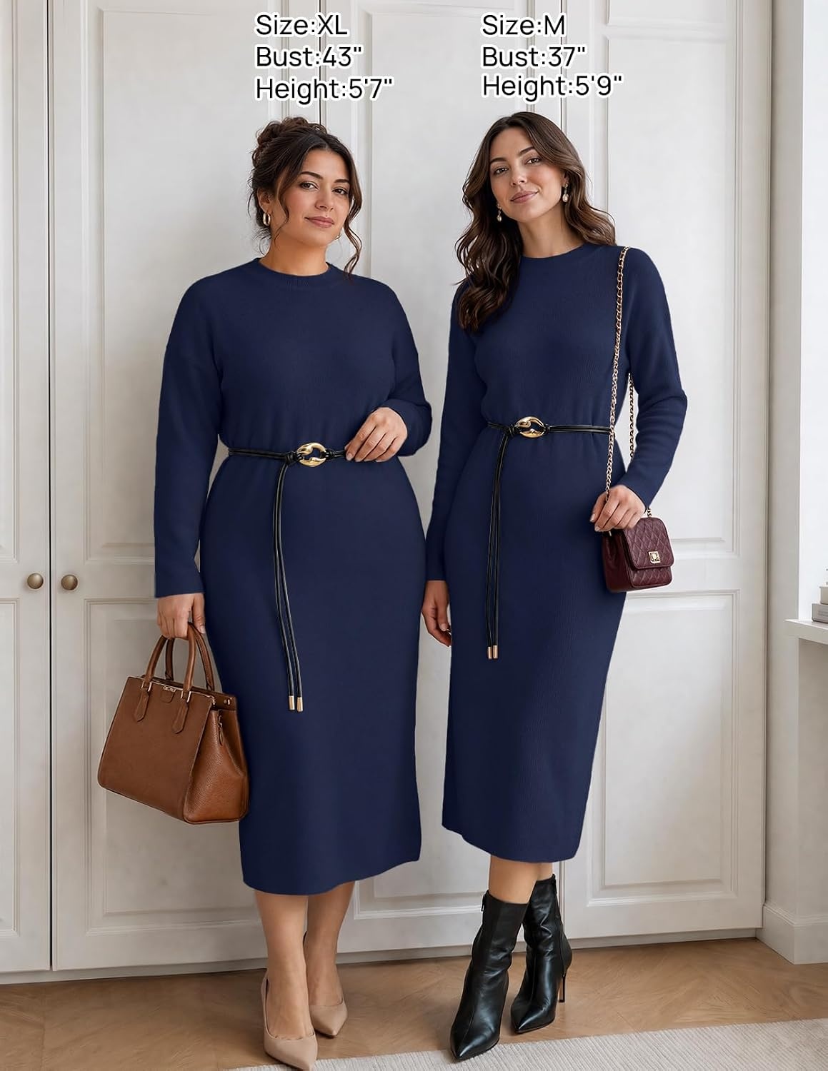 image:imageMEROKEETY Womens Fall Sweater Dress 2026 Winter Long Sleeve Midi DressesNavy