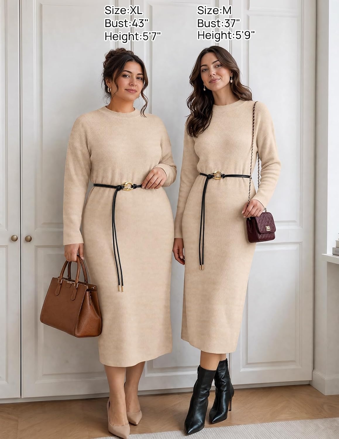 image:imageMEROKEETY Womens Fall Sweater Dress 2026 Winter Long Sleeve Midi DressesOatmeal