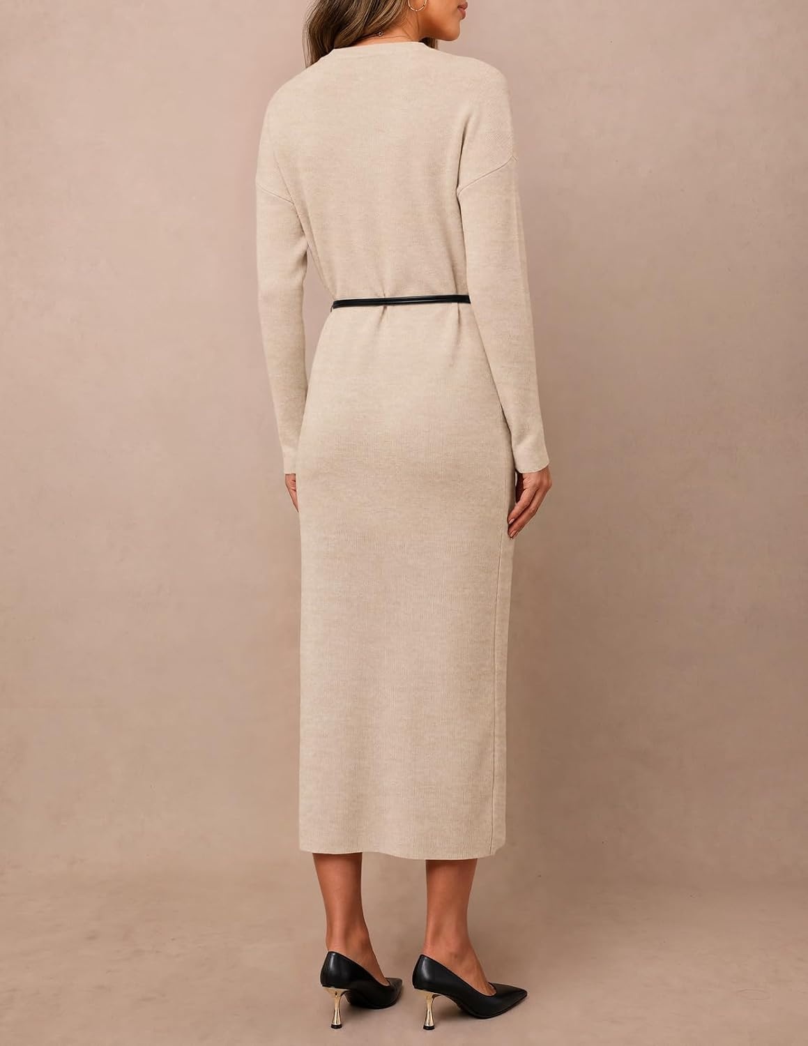 image:imageMEROKEETY Womens Fall Sweater Dress 2026 Winter Long Sleeve Midi DressesOatmeal