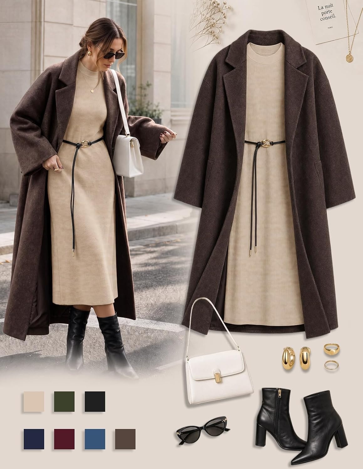 image:imageMEROKEETY Womens Fall Sweater Dress 2026 Winter Long Sleeve Midi DressesOatmeal
