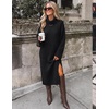 MEROKEETY Womens Fall Casual Turtleneck Oversized Chunky Knit Sweater Dress(Black)