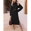 MEROKEETY Womens Fall Casual Turtleneck Oversized Chunky Knit Sweater Dress(Black)