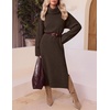 MEROKEETY Womens Fall Casual Turtleneck Oversized Chunky Knit Sweater Dress(Coffee)