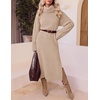 MEROKEETY Womens Fall Casual Turtleneck Oversized Chunky Knit Sweater Dress(Khaki)