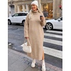 MEROKEETY Womens Fall Casual Turtleneck Oversized Chunky Knit Sweater Dress(Khaki)