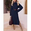 MEROKEETY Womens Fall Casual Turtleneck Oversized Chunky Knit Sweater Dress(Navy)