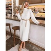 MEROKEETY Womens Fall Casual Turtleneck Oversized Chunky Knit Sweater Dress(White)