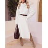 MEROKEETY Womens Fall Casual Turtleneck Oversized Chunky Knit Sweater Dress(White)