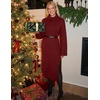 MEROKEETY Womens Fall Casual Turtleneck Oversized Chunky Knit Sweater Dress(Wine)