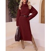 MEROKEETY Womens Fall Casual Turtleneck Oversized Chunky Knit Sweater Dress(Wine)