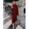 MEROKEETY Womens Fall Casual Turtleneck Oversized Chunky Knit Sweater Dress(Wine)