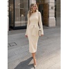 MEROKEETY Women’s Fall Long Sleeve Bodycon Tie Waist Midi Sweater Dress(Apricot)