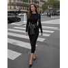 MEROKEETY Women’s Fall Long Sleeve Bodycon Tie Waist Midi Sweater Dress(Black)