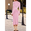 MEROKEETY Women’s Fall Long Sleeve Bodycon Tie Waist Midi Sweater Dress(Lightpink)