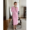 MEROKEETY Women’s Fall Long Sleeve Bodycon Tie Waist Midi Sweater Dress(Lightpink)