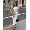 MEROKEETY Women’s Fall Long Sleeve Bodycon Tie Waist Midi Sweater Dress(White)