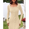 MEROKEETY Womens Fall Long Sleeve Flower Ruffle Trim Bodycon Sweater Dress(Apricot)