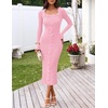 MEROKEETY Womens Fall Long Sleeve Flower Ruffle Trim Bodycon Sweater Dress(Pink)