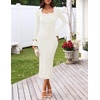 MEROKEETY Womens Fall Long Sleeve Flower Ruffle Trim Bodycon Sweater Dress(White)