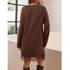 MEROKEETY Women’s Fall Long Sleeve Lace Oversized Casual Knit Sweater Dress(Coffee)