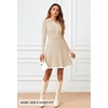 MEROKEETY Women’s Fall Long Sleeve Pleated Knit Work Sweater Mini Dress(Apricot)