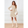 MEROKEETY Women’s Fall Long Sleeve Pleated Knit Work Sweater Mini Dress(Apricot)