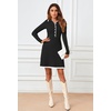 MEROKEETY Women’s Fall Long Sleeve Pleated Knit Work Sweater Mini Dress(Black)