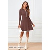 MEROKEETY Women’s Fall Long Sleeve Pleated Knit Work Sweater Mini Dress(Coffee)