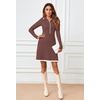 MEROKEETY Women’s Fall Long Sleeve Pleated Knit Work Sweater Mini Dress(Coffee)