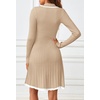 MEROKEETY Women’s Fall Long Sleeve Pleated Knit Work Sweater Mini Dress(Khaki)