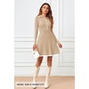 MEROKEETY Women’s Fall Long Sleeve Pleated Knit Work Sweater Mini Dress(Khaki)